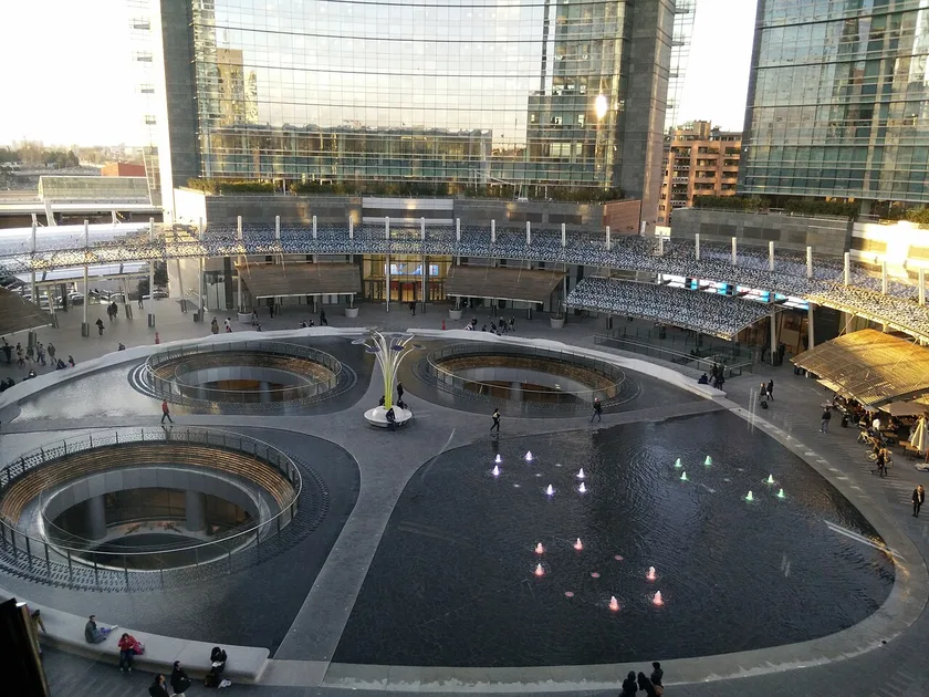 Piazza Gae Aulenti exemplifies Milan's modern transformation into an open pedestrian public space.
